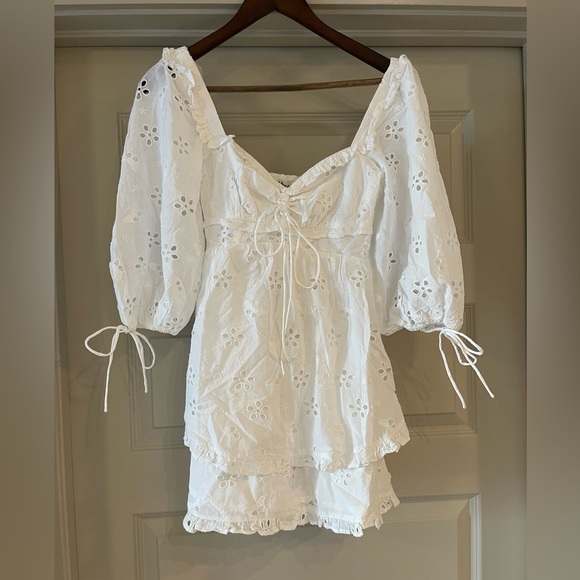 NWT For Love and Lemons Fletcher White Eyelet Butterfly Mini Dress - Picture 2 of 5